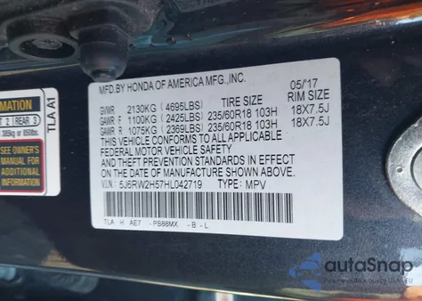 2017 Honda Cr-V Ex из США, поврежденный, VIN 5J6RW2H57HL042719